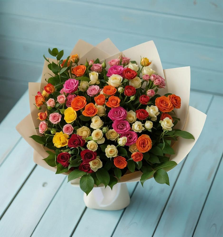 Букет Микс из разноцветных кустовых роз в Афипсипе