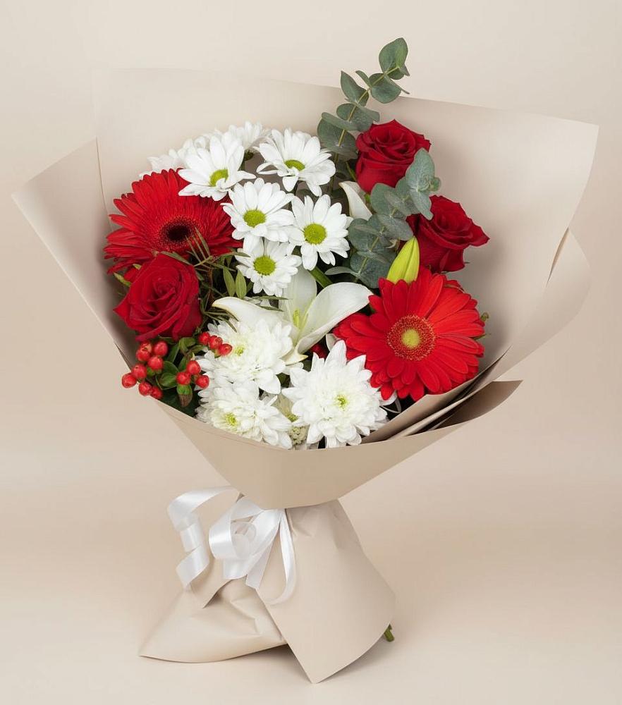 Букет цветов из: Розы, Хризантемы, Герберы и Лилии в Афипсипе