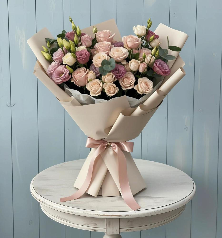 Букет цветов из: Розы и Лизиантусы в Афипсипе