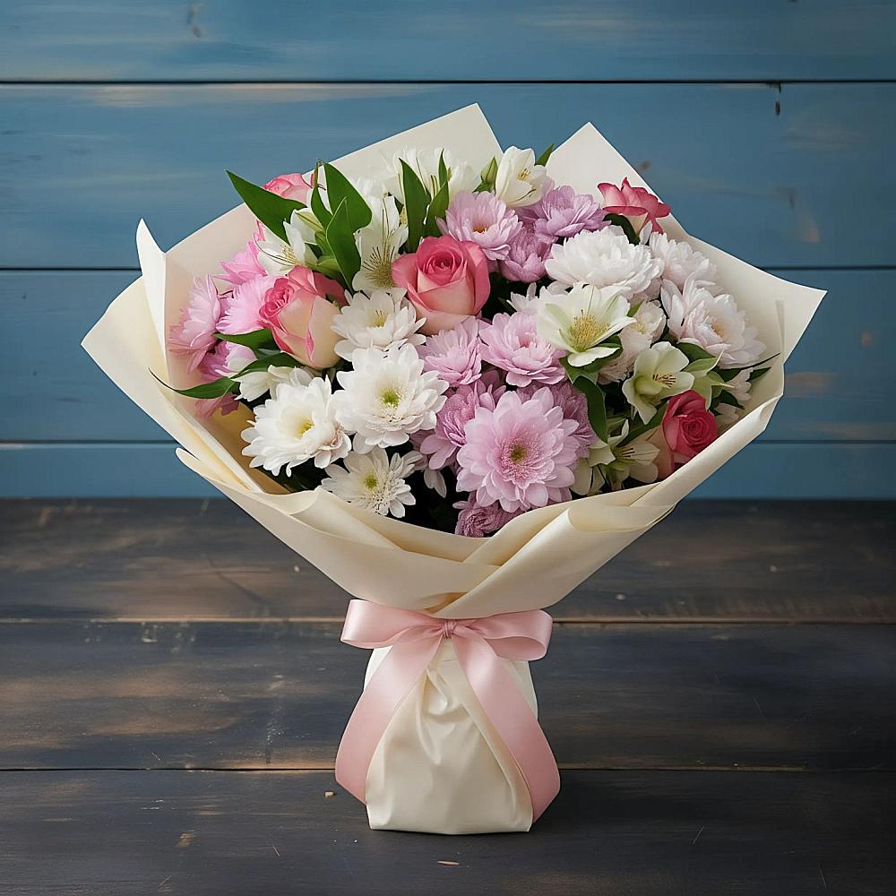 Букет цветов из: Хризантемы, Альстромерии и Розы в Афипсипе